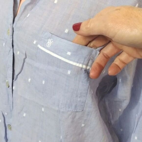 🎁 Victoria's Secret 2016 Blue Embroidered Button Up Night Shirt Medium - Picture 4 of 11